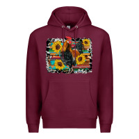 Burgundy western rooster coop animals sunflowers cowhide serape wooden Premium Hoodie - Artiststas