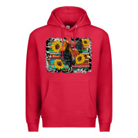 Cardinal western rooster coop animals sunflowers cowhide serape wooden Premium Hoodie - Artiststas