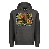 Charcoal Heather western rooster coop animals sunflowers cowhide serape wooden Premium Hoodie - Artiststas