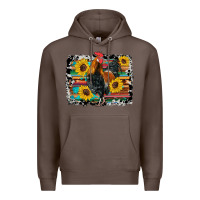 Coffee western rooster coop animals sunflowers cowhide serape wooden Premium Hoodie - Artiststas