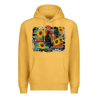 Mustard western rooster coop animals sunflowers cowhide serape wooden Premium Hoodie - Artiststas