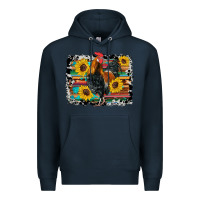 Navy western rooster coop animals sunflowers cowhide serape wooden Premium Hoodie - Artiststas