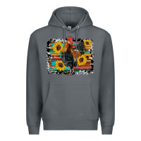 Rock western rooster coop animals sunflowers cowhide serape wooden Premium Hoodie - Artiststas