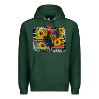 Sports Green western rooster coop animals sunflowers cowhide serape wooden Premium Hoodie - Artiststas