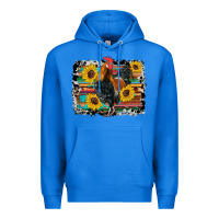 True Royal western rooster coop animals sunflowers cowhide serape wooden Premium Hoodie - Artiststas