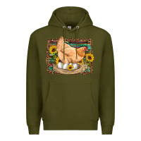 Army Green western farm chicken coop animals eggs sunflowers leopard serape woode Premium Hoodie - Artiststas
