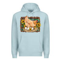 Blue Mist western farm chicken coop animals eggs sunflowers leopard serape woode Premium Hoodie - Artiststas