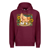 Burgundy western farm chicken coop animals eggs sunflowers leopard serape woode Premium Hoodie - Artiststas