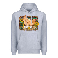 Heather Grey western farm chicken coop animals eggs sunflowers leopard serape woode Premium Hoodie - Artiststas