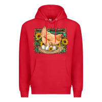Red western farm chicken coop animals eggs sunflowers leopard serape woode Premium Hoodie - Artiststas