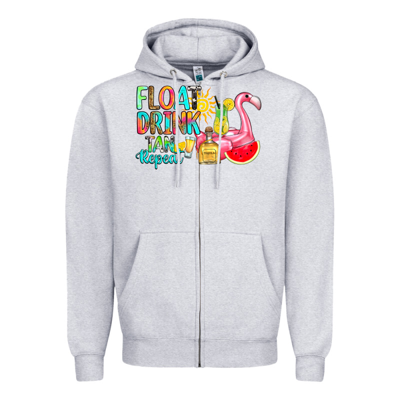 Float Drink Tan Repeat Zipper Hoodie by RanaPortraitStore | Teevron