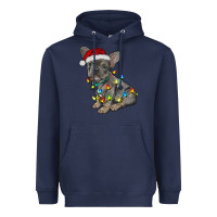 Navy christmas french bulldog Heavyweight Hoodie - RanaPortraitStore