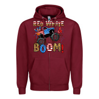 Burgundy red white boom monster truck Zipper Hoodie - RanaPortraitStore
