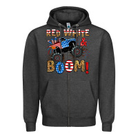 Charcoal Heather red white boom monster truck Zipper Hoodie - RanaPortraitStore