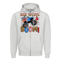 Dove Grey red white boom monster truck Zipper Hoodie - RanaPortraitStore