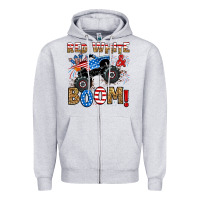 Heather Grey red white boom monster truck Zipper Hoodie - RanaPortraitStore