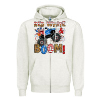 Oatmeal Heather red white boom monster truck Zipper Hoodie - RanaPortraitStore