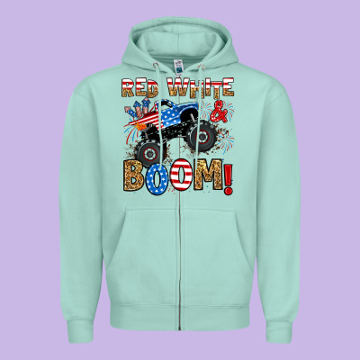 Zipper Hoodie red white boom monster truck