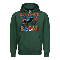Sports Green red white boom monster truck Zipper Hoodie - RanaPortraitStore