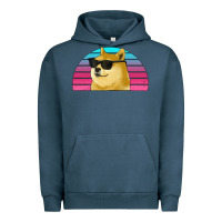 Pigment Midnight Navy doge coin bitcoin hodl retro sunset Urban Hoodie - Jasminsmagicworld