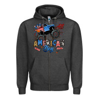Charcoal Heather fourth of july monster truck all american boy Zipper Hoodie - RanaPortraitStore