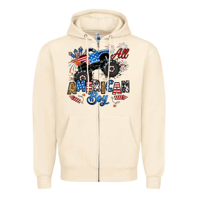 Fourth Of July Monster Truck All American Boy Zipper Hoodie by RanaPortraitStore | Teevron