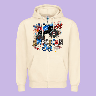 Zipper Hoodie fourth of july monster truck all american boy