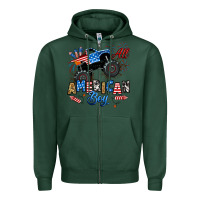 Sports Green fourth of july monster truck all american boy Zipper Hoodie - RanaPortraitStore