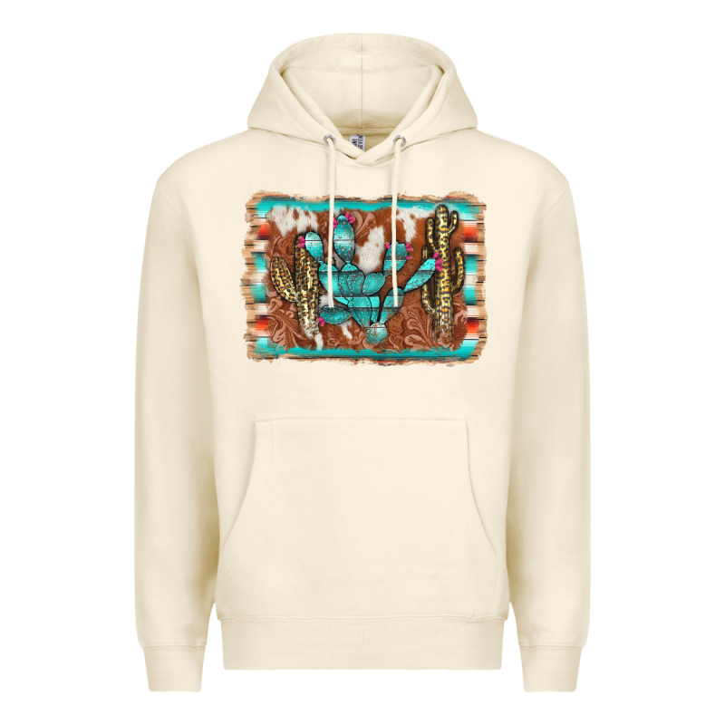 Cactus Cowhide Serape Premium Hoodie by AdoDesignShop | Teevron