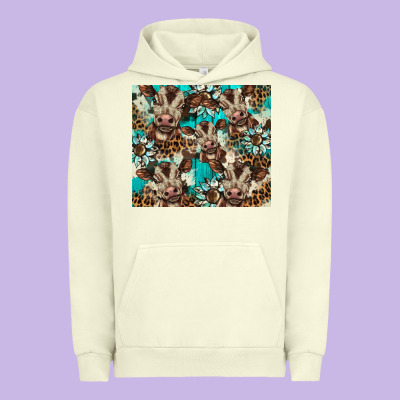 Western Cowhide Sunflower Baby Cow Urban Hoodie Designed By Barkaloodesign
