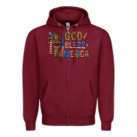 Burgundy god  bless america with cross Zipper Hoodie - RanaPortraitStore