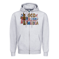 Heather Grey god  bless america with cross Zipper Hoodie - RanaPortraitStore