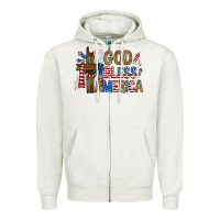 Oatmeal Heather god  bless america with cross Zipper Hoodie - RanaPortraitStore