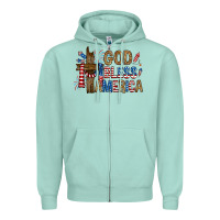 Seafoam god  bless america with cross Zipper Hoodie - RanaPortraitStore
