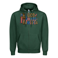 Sports Green god  bless america with cross Zipper Hoodie - RanaPortraitStore