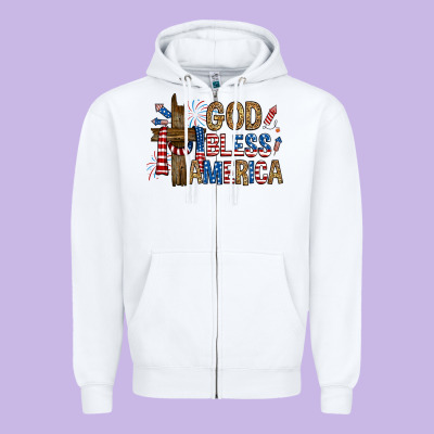 Zipper Hoodie god  bless america with cross