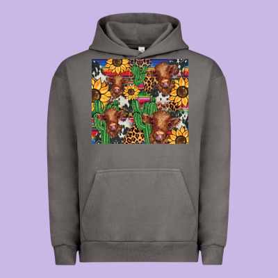 Western Cactus Sunflower Highlands Cow Urban Hoodie Designed By Barkaloodesign