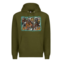 Army Green bucking bronco rodeo revolver western background Premium Hoodie - AdoDesignShop