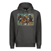 Charcoal Heather bucking bronco rodeo revolver western background Premium Hoodie - AdoDesignShop