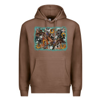 Chestnut bucking bronco rodeo revolver western background Premium Hoodie - AdoDesignShop