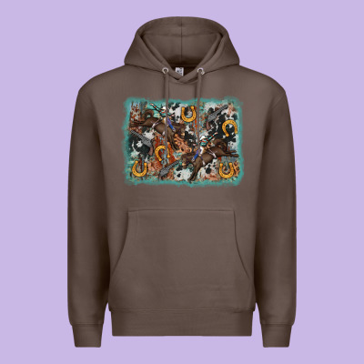 Bucking Bronco Rodeo Revolver Western Background Premium Hoodie Designed By Adodesignshop