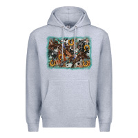 Heather Grey bucking bronco rodeo revolver western background Premium Hoodie - AdoDesignShop