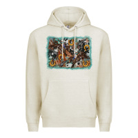 Oatmeal Heather bucking bronco rodeo revolver western background Premium Hoodie - AdoDesignShop