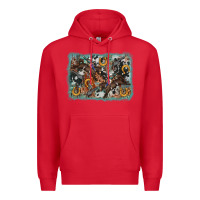 Red bucking bronco rodeo revolver western background Premium Hoodie - AdoDesignShop