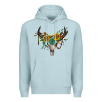 Blue Mist boho bullskull with sunflower and gemstone Premium Hoodie - Artiststas