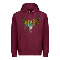 Burgundy boho bullskull with sunflower and gemstone Premium Hoodie - Artiststas