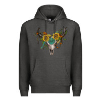 Charcoal Heather boho bullskull with sunflower and gemstone Premium Hoodie - Artiststas