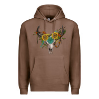 Chestnut boho bullskull with sunflower and gemstone Premium Hoodie - Artiststas