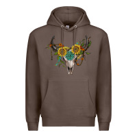 Coffee boho bullskull with sunflower and gemstone Premium Hoodie - Artiststas