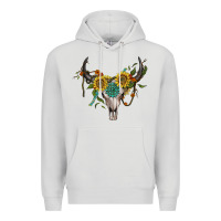 Dove Grey boho bullskull with sunflower and gemstone Premium Hoodie - Artiststas